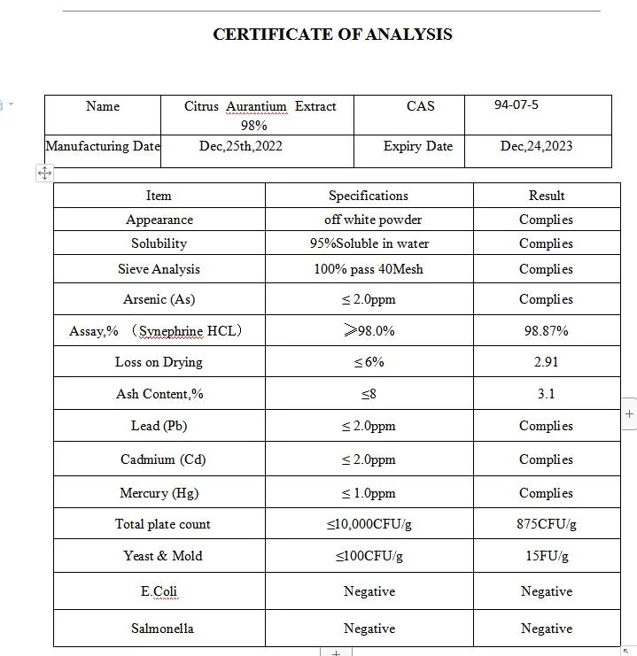 Supply Citrus Aurantium Extract Citrus Bioflavonoids 95% Bitter Orange Extract